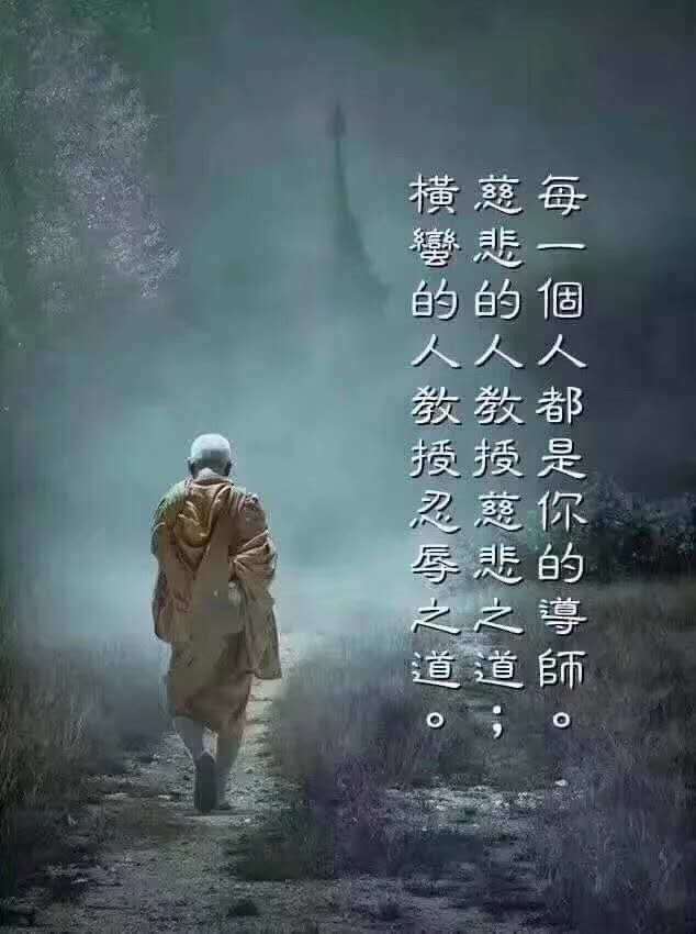 每一个人都是你的导师， 慈悲的人教授慈悲之道， 横蛮的人教授忍辱之道。