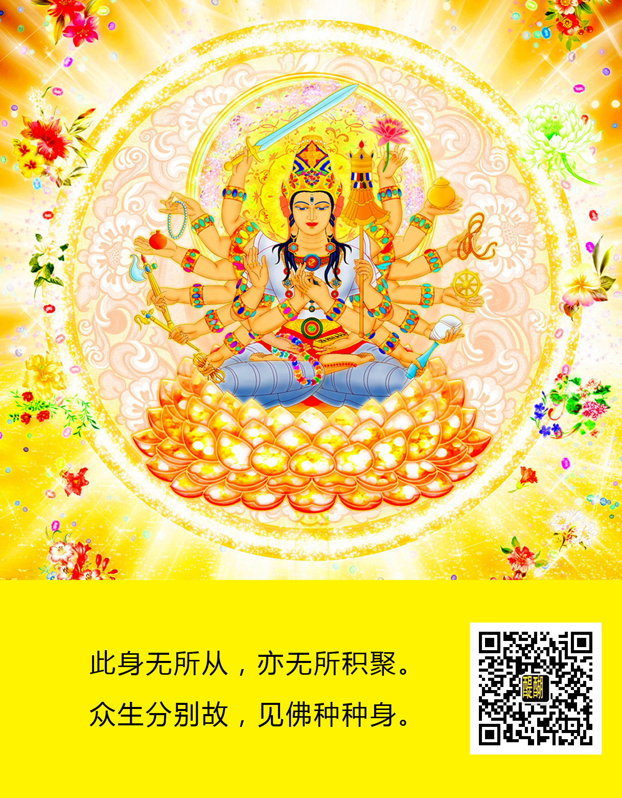 此身无所从，亦无所积聚。  众生分别故，见佛种种身。