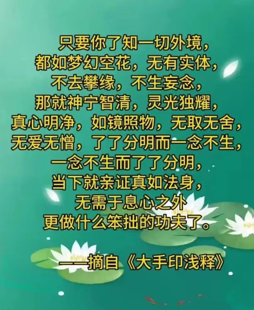 只要你了知一切外境，都如梦幻空花，无有实体，